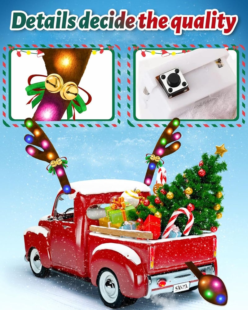 Dergo Christmas Reindeer Antlers Car Decoration Kit, LED Lights Nose Vehicle with Jingle Bells Rudolph, Auto Holiday Accessories for SUV Van Truck Decor Multicolor - Image 3